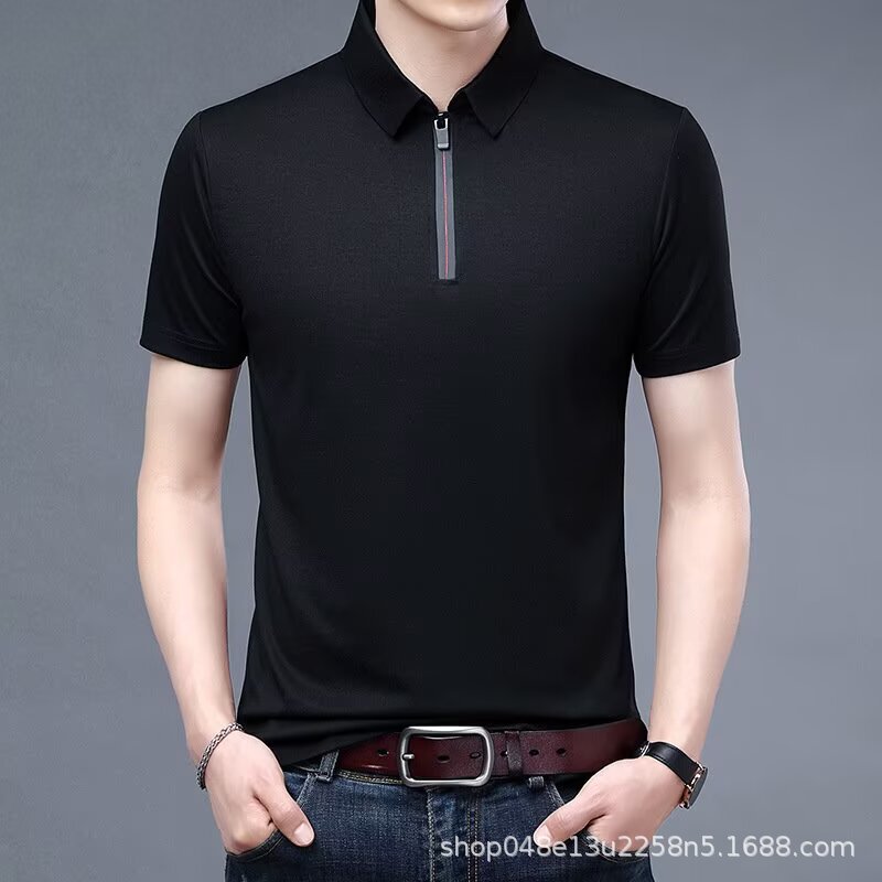 Ice Silk Cool Men's Lapel Short-Sleeved T-Shirt Half-Sleeved 2025 Summer Large Size Thin T-Shirt Short-Sleeved Polo Shirt for Men
