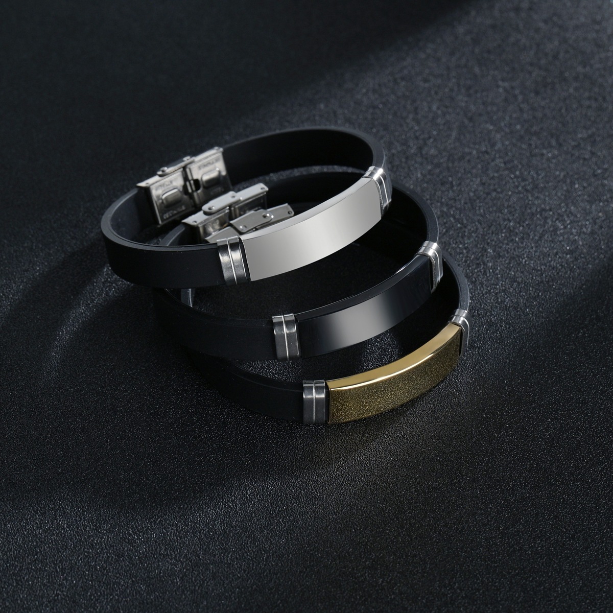 wristband Classification Simple Style Classic Style Geometric Stainless Steel Silica Gel Plating Vacuum Plating Men's Wristband Men Cuff & Bangle