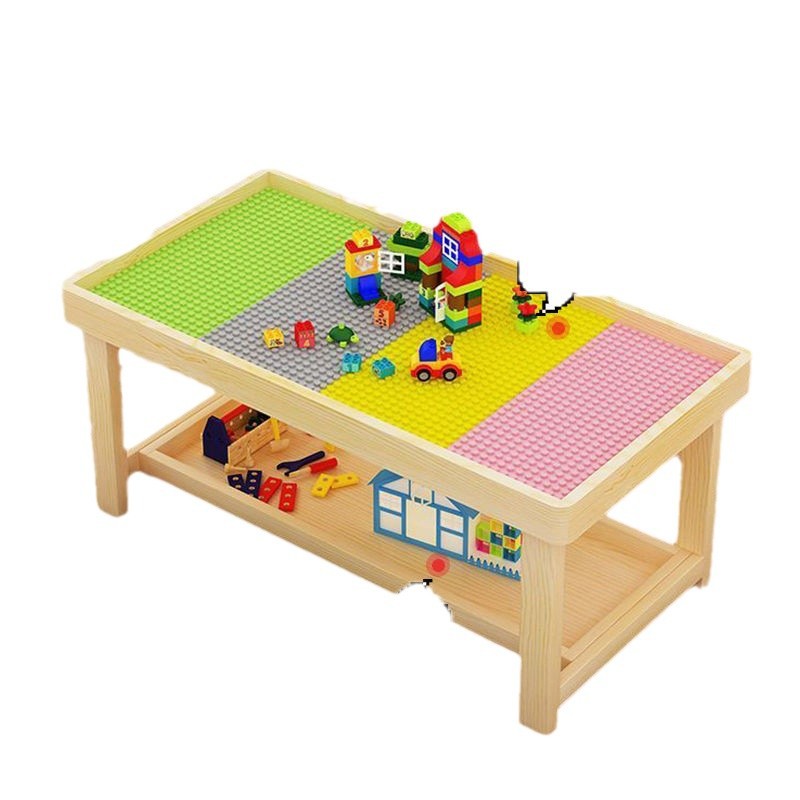 단단한 나무 건물 블록 테이블 어린이 다기능 장난감 테이블  교육 조립 게임 테이블 공간 모래 테이블