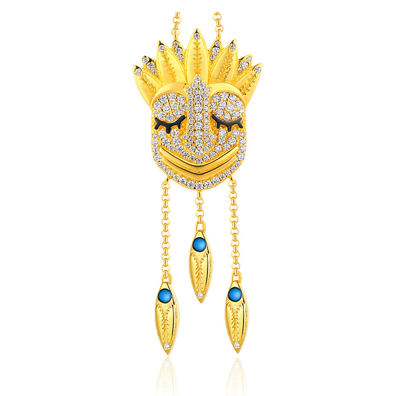 Personality Mysterious Indian Tassel Imitation Sapphire Mask Earrings display picture 5