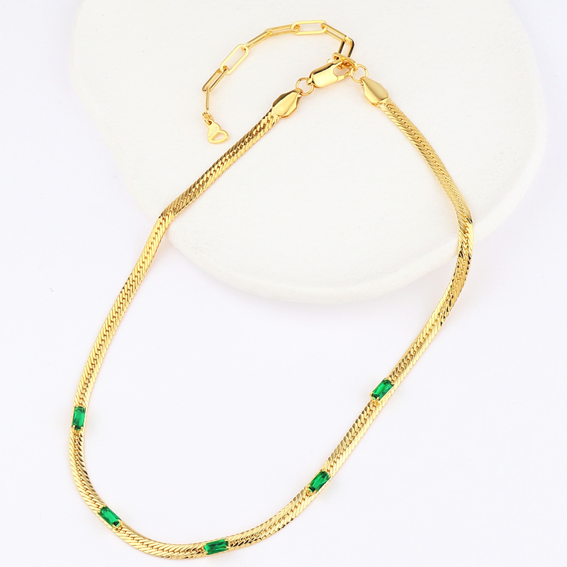 Retro Square Water Droplets Copper Gold Plated Inlay Zircon Necklace