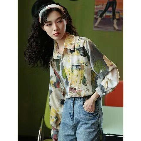 Spring and Autumn New Arrival School Season Retro Hong Kong Style Flower Shirt Elegant Stylish Fashion Printed Long Sleeve Shirt Loose Casual Spring and Autumn New Arrival School Season Retro Hong Kong Style Flower Shirt Elegant Stylish Fashion Printed Long Sleeve Shirt Loose Casual