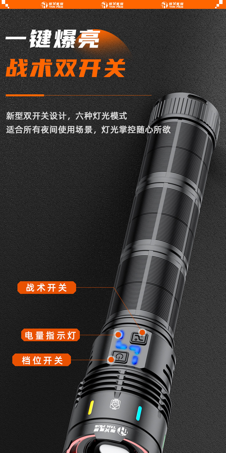 Extended-Range Super Bright Flashlight, Rechargeable, Outdoor Long-Range Patrol, Large-Capacity Laser, Sky-Penetrating Laser, Ultra-Long Battery Life