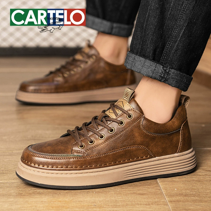 Мужская обувь весна 2025 новый коричневый ретро повседневная обувь дикие спортивные кожаные туфли мужские туфли с толстой подошвой