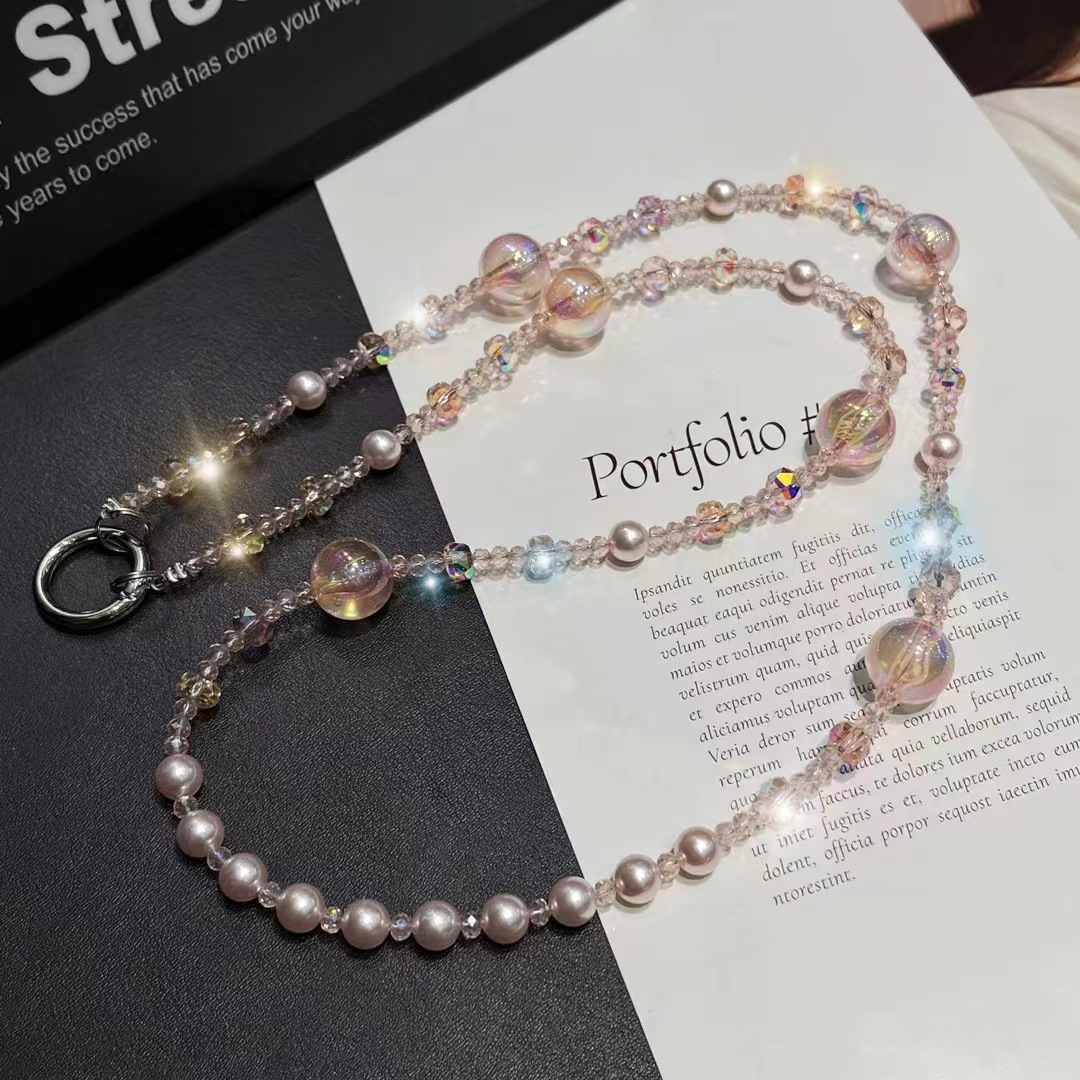 Cordón halter, cuentas redondas de colores de cristal, fragancia pequeña, perlas, cuentas de cristal, sentido avanzado, cadena de teléfono móvil, cadena de bolso, mujer