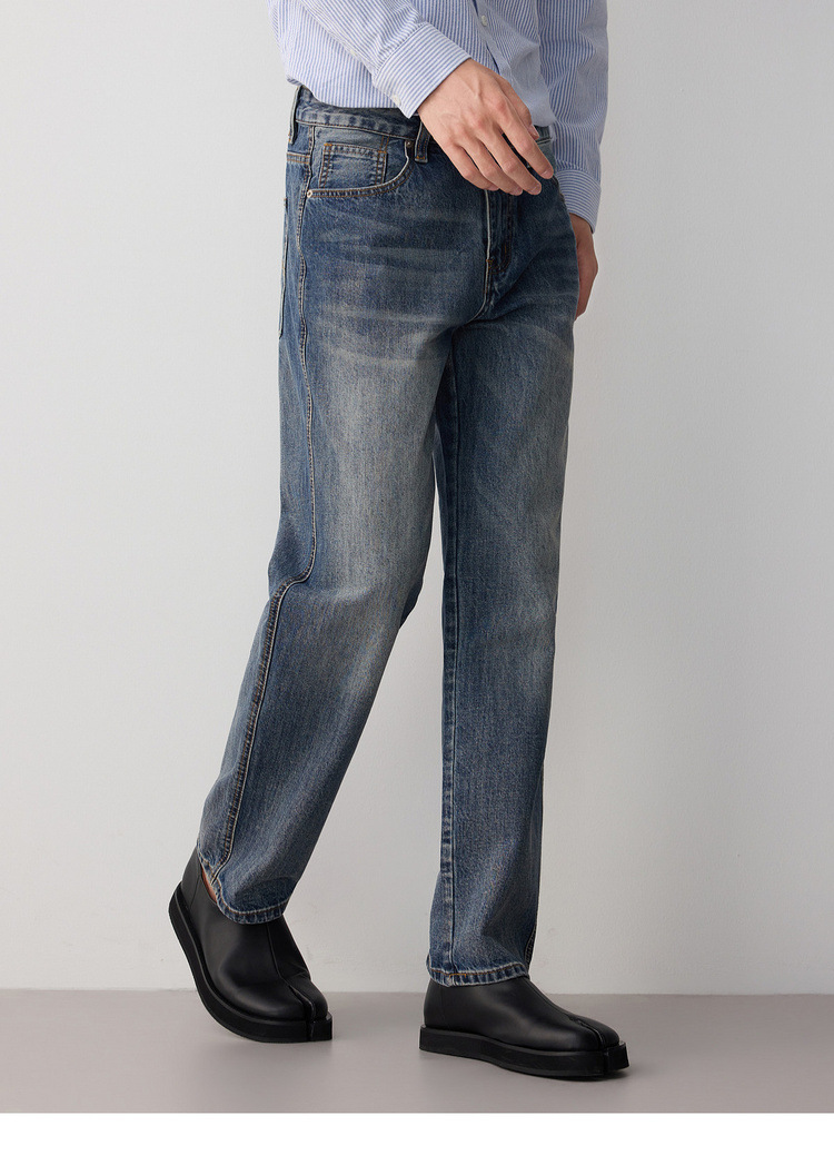 Quần jean nam ống rộng cổ điển phong cách công sở thông minh, chất liệu denim wash nhẹ — Màu xanh da trời chi tiết 15