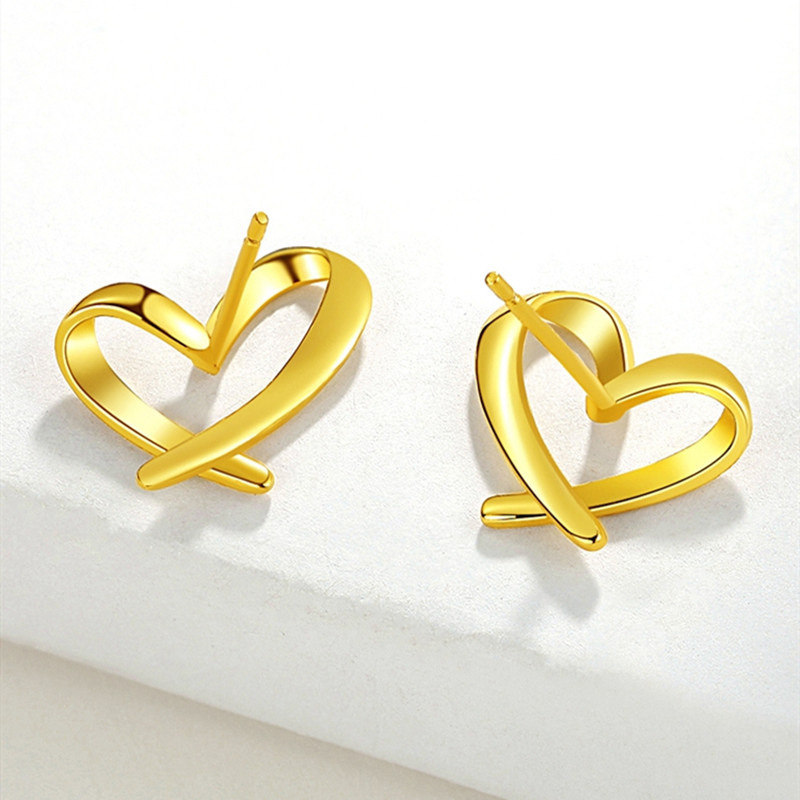 Orecchini a bottone Hollow Love da donna in ottone placcato oro, orecchini cavi massicci, gancio per l'orecchio coordinato_voghion.com