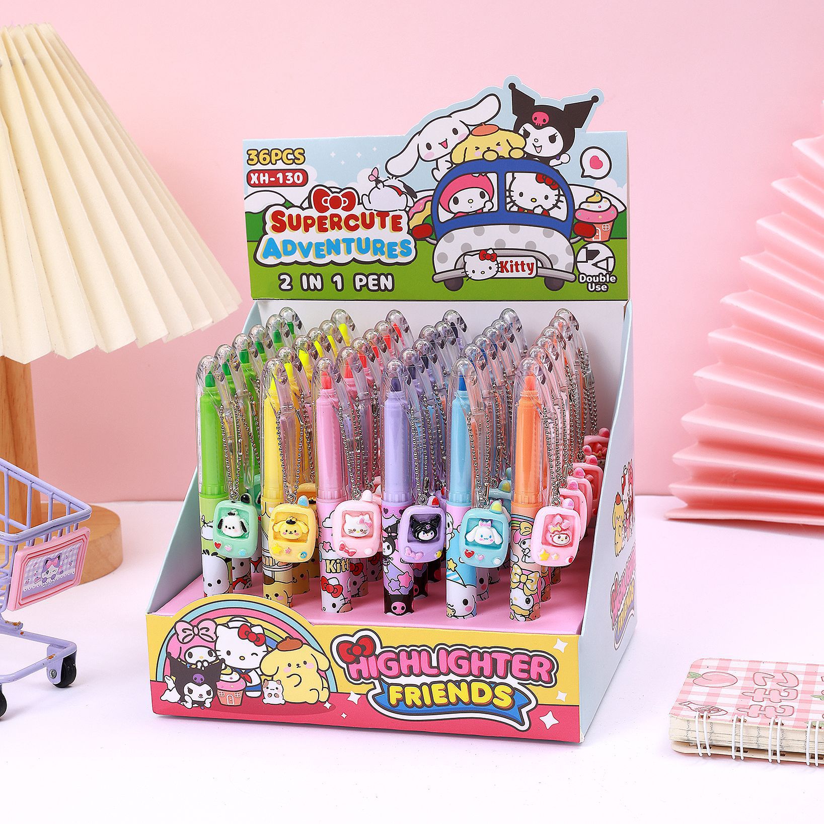 cute double-headed gel pen fluorescent pen six-color cartoon pendant black pen cartoon note pen primary school student cross-border stationery