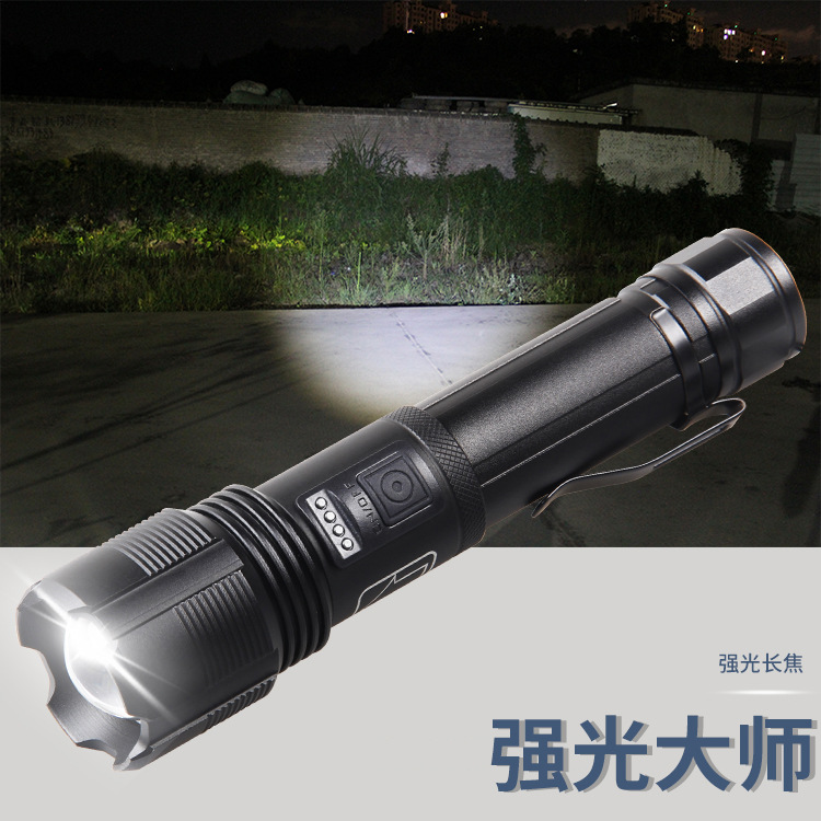 Nueva XHP-70 transfronteriza fuerte zoom telescópico ligero con la hebilla de la pluma pantalla de potencia tybe-c USB recargable linterna