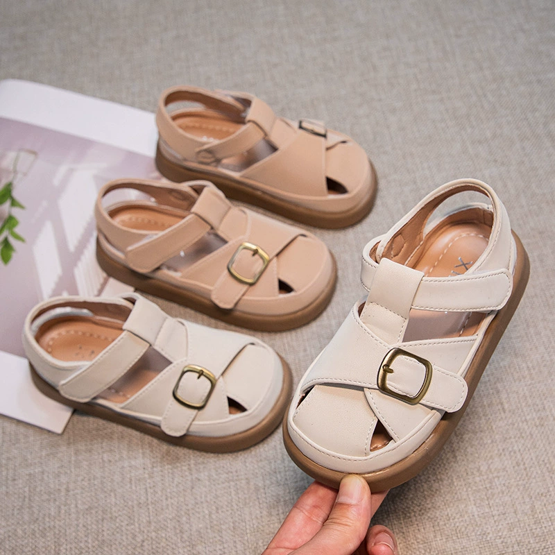 Детские сандалии в корейском стиле, босоножки-балетки для девочек, лето 2025, новые, средние и большие размеры, повседневные, ажурные, пляжные