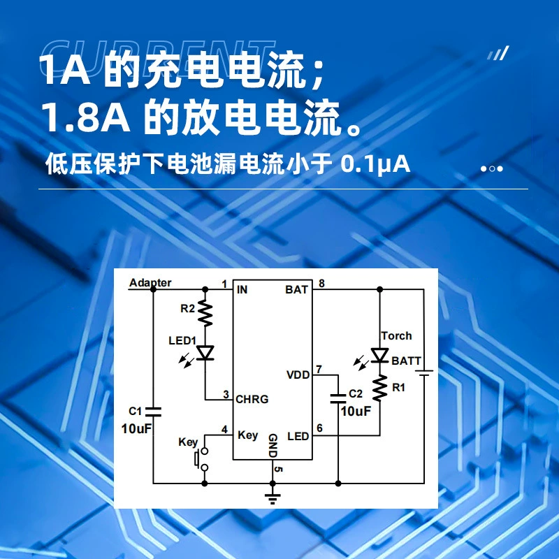 YX8283B ESOP8 light-touch three-function LED driver chip with charge and discharge management