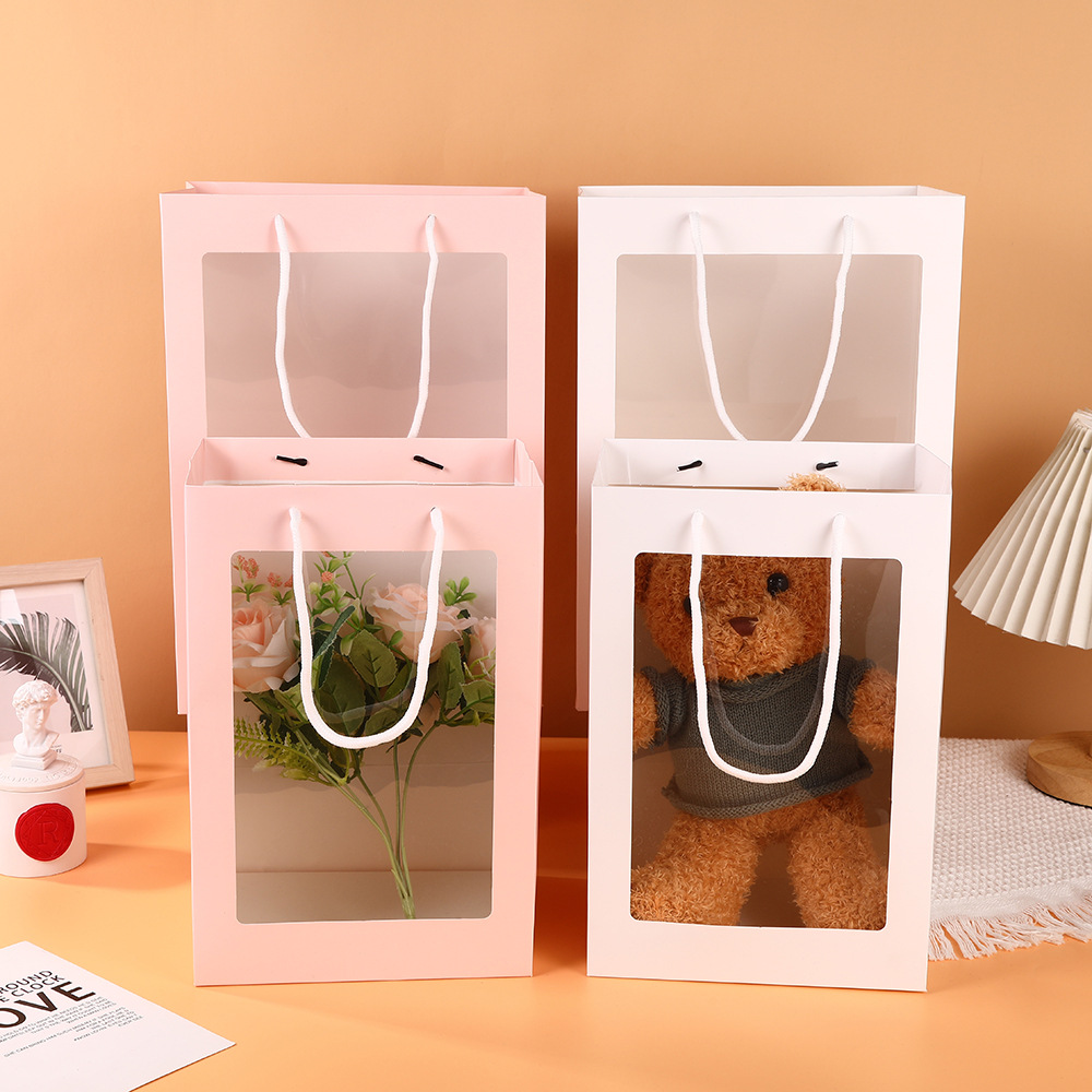 透明橱窗鲜花包装袋情人节花束开窗网红烘焙蛋糕包手提礼品包装袋