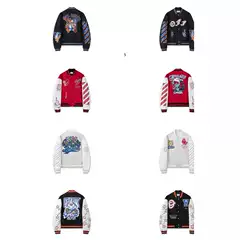 Cross-Border Export European and American Wholesale Autumn and Winter New Ow Cartoon Scorpion Pattern Baseball Uniform Jacket Jacket for Men and Women