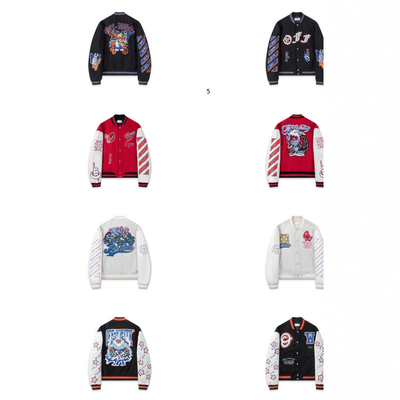 Cross-Border Export European and American Wholesale Autumn and Winter New Ow Cartoon Scorpion Pattern Baseball Uniform Jacket Jacket for Men and Women