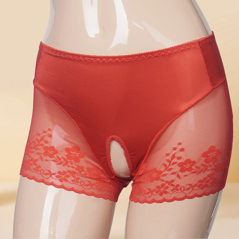 Sexy Open-Crotch Panties for Women, Thin Silky Satin Lace Mesh Boxer Shorts with Separate Pouch for Men Sexy Open-Crotch Panties for Women, Thin Silky Satin Lace Mesh Boxer Shorts with Separate Pouch for Men
