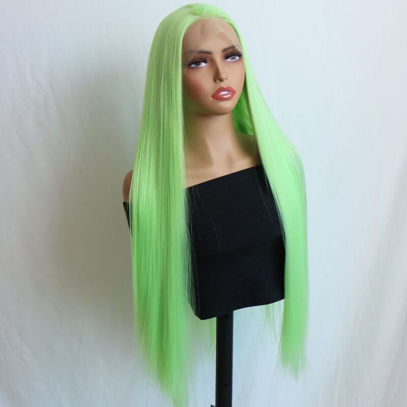 light green Front Lace Chemical Fiber Wig 60cm High Temperature Silk Long Straight Hair light green Front Lace Chemical Fiber Wig 60cm High Temperature Silk Long Straight Hair