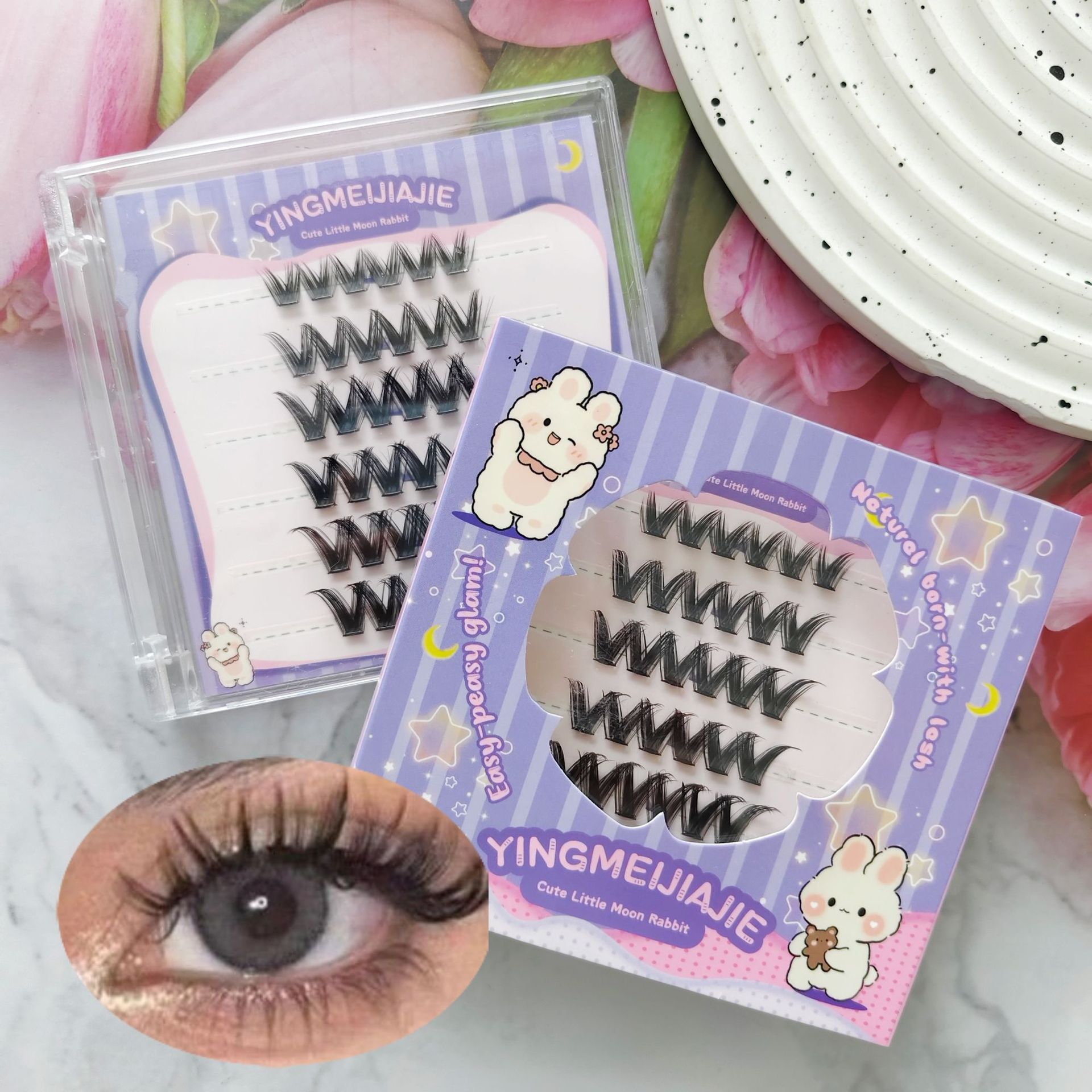 Parillas falsas transfronterizas sin pegamento, pestañas falsas de un solo grupo, pestañas falsas de aspecto natural de un solo grupo, pestañas falsas sin pegamento de Europa y América.