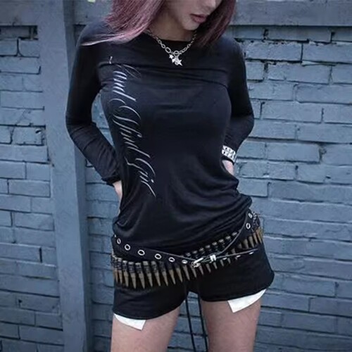 2026 spring and autumn new style slim Y2K style women's print Gothic personality hot girl long-sleeved T-shirt shirt top wholesale