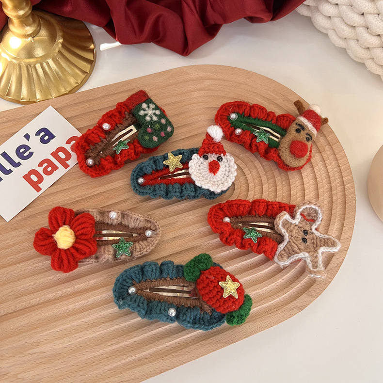 Korean Christmas New Cute Cartoon Hand-knitted Hair Clip Hair Accessories display picture 3