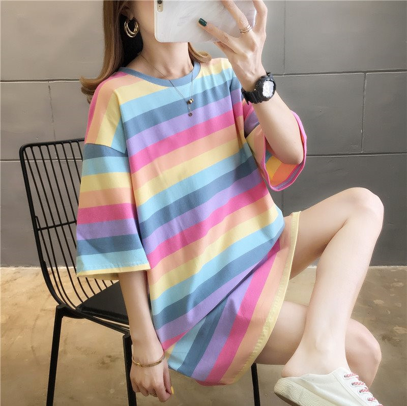 Rainbow long brand short sleeve T-shirt