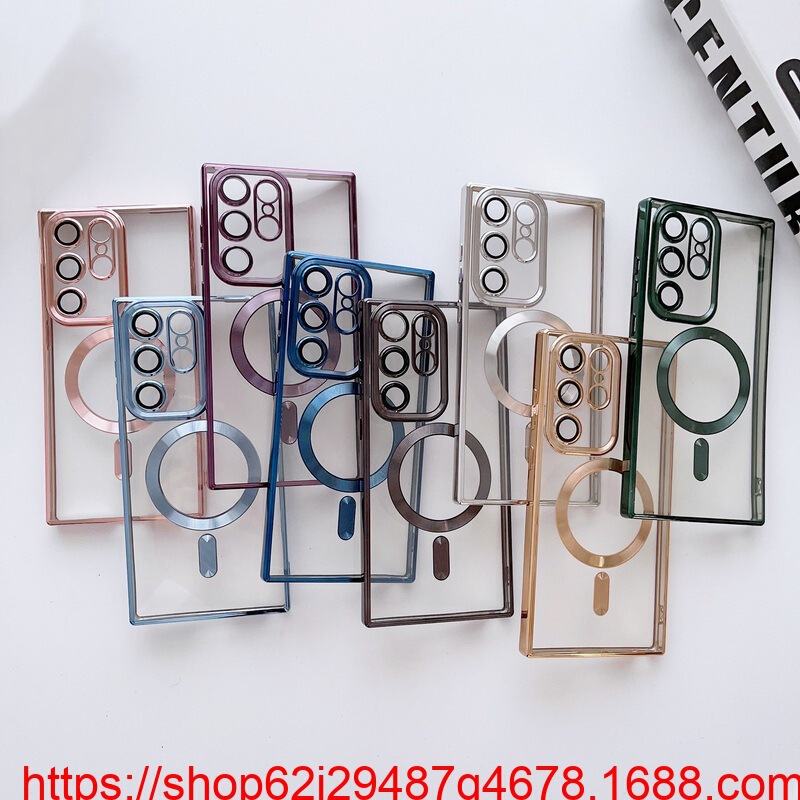 Electroplated magnetic suction phone case Magsafe for Samsung S21 ULTRA protective cover S23 lens film anti-drop S22