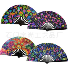功夫扇工厂直供跨境货源折扇3d扇UV印透光变色幻彩炫彩七彩印logo