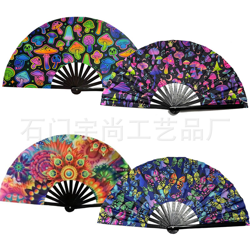 功夫扇工厂直供跨境货源折扇3d扇UV印透光变色幻彩炫彩七彩印logo