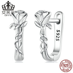 Aifulu S925 Sterling Silver Rose Flower Ear Clips | Simple Plant-inspired Earrings with Twining Vines – BSE716