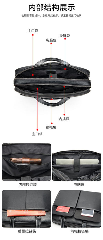 Túi xách công sở nam da bò thật Marante dạng ngang đựng máy tính 15,6 inch — 9006 một lớp màu đen (14 inch), G9963 đen hai lớp (15,6 inch), Màu đen, 5059 đen hai lớp (17 inch) chi tiết 11