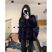 高级感宽松慵懒风黑色套头水貂绒毛衣女设计感马海毛秋冬韩系上衣