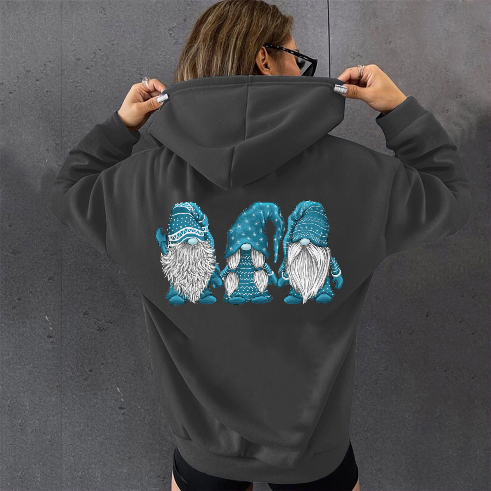 Autumn Season Women's Gender Thermal Transfer Printing Design Casual Style Hoodies & Sweatshirts Long Sleeve Thermal Transfer Printing Casual Santa Claus