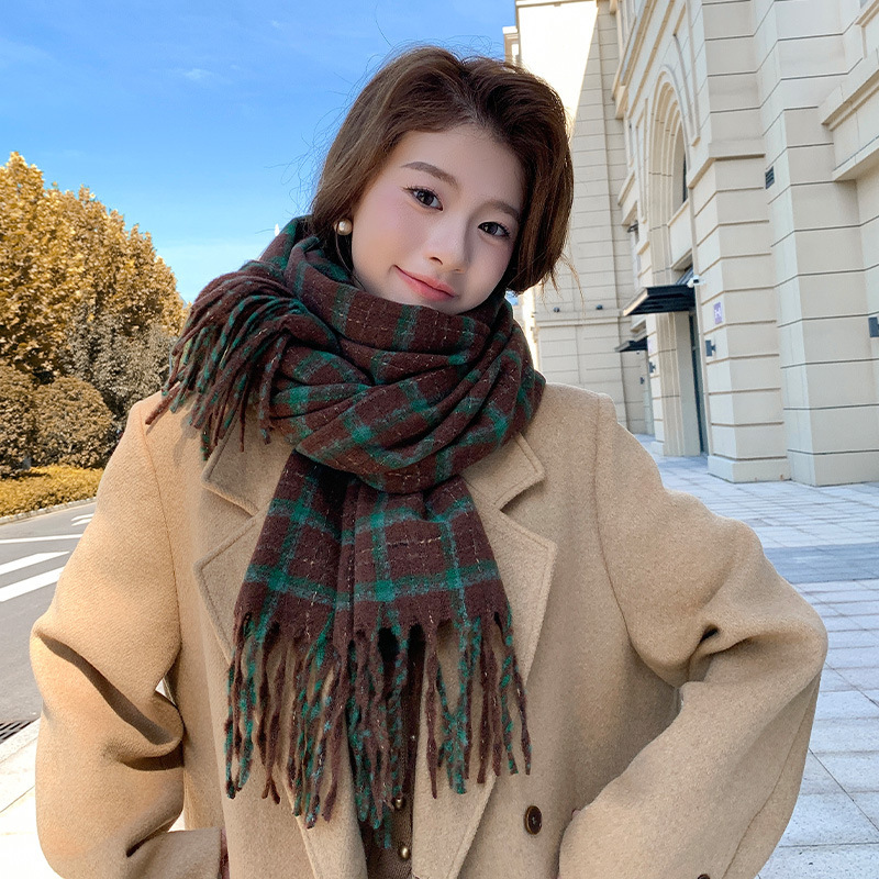 厂家批发2025秋冬款时尚甜美围巾高级感女百搭披肩格子加厚围脖|undefined