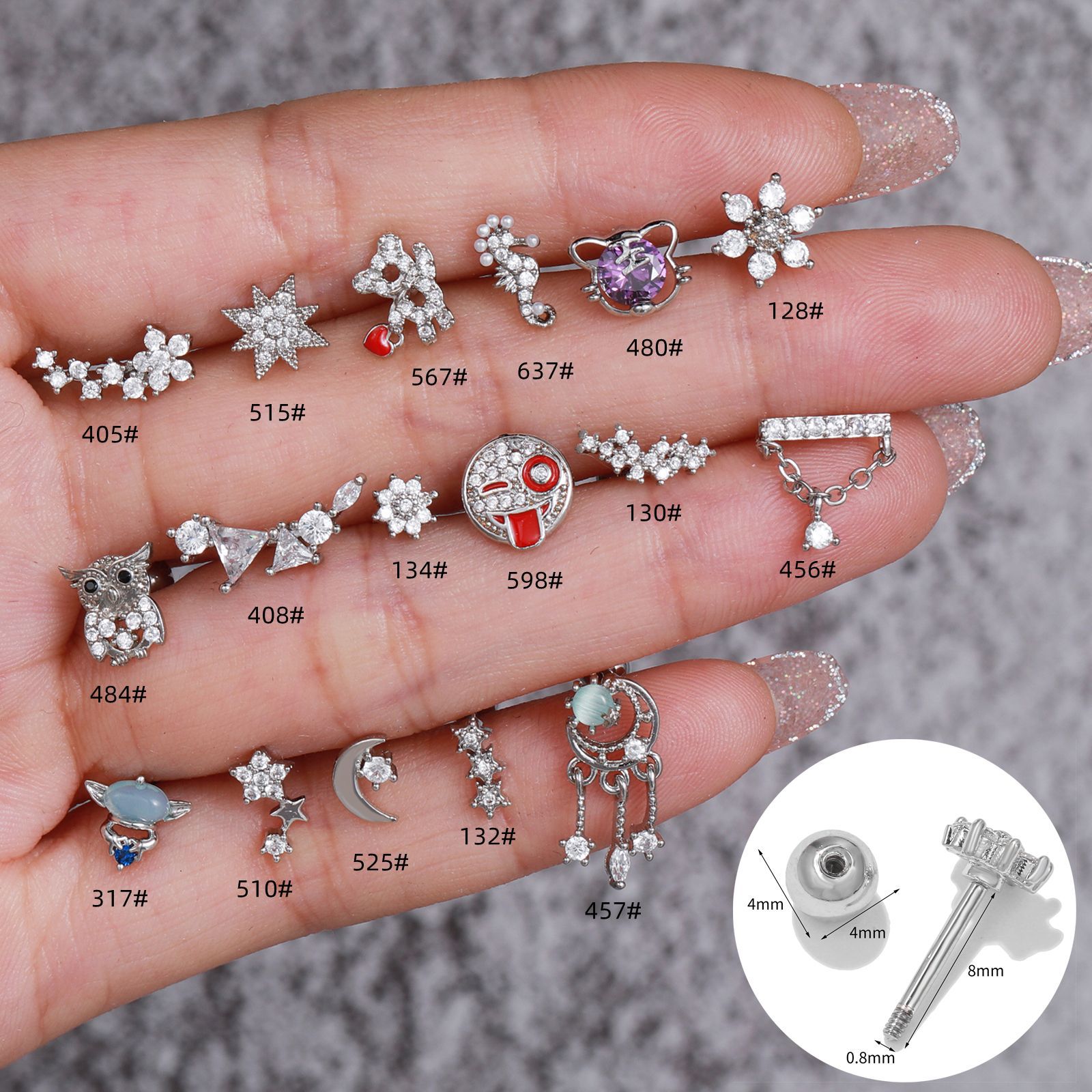 Fashion Moon Bear Copper Inlay Artificial Diamond Ear Studs 1 Piece