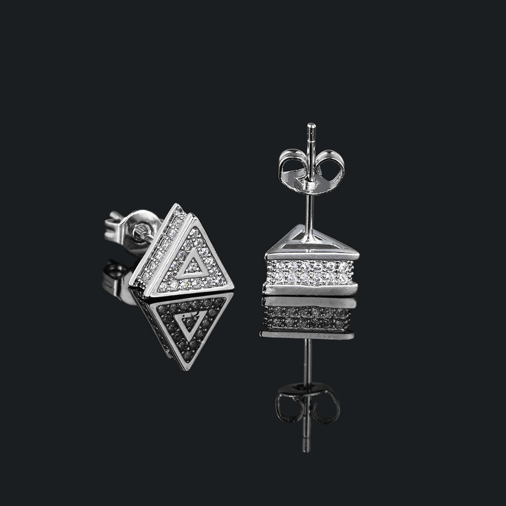 Popular Triangle Hip Hop for Men, Colorful Electroplated Full Zircon Earrings, Trendy Earrings_voghion.com