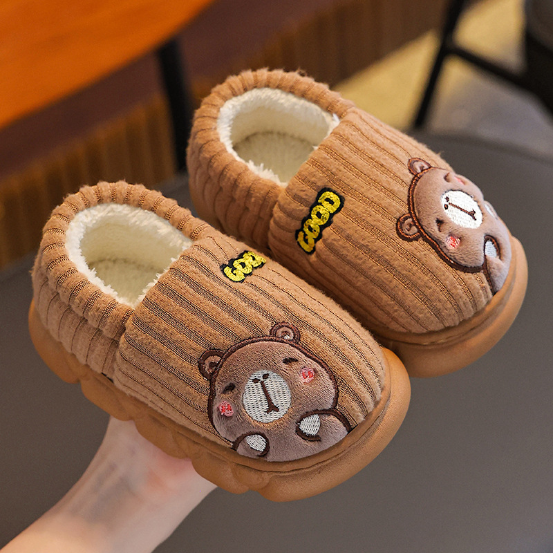 Zapatillas de algodón para niños, niños y niñas, invierno, calentamiento de pelusa de fondo grueso para padres e hijos, bolsas de tacones de algodón para niños