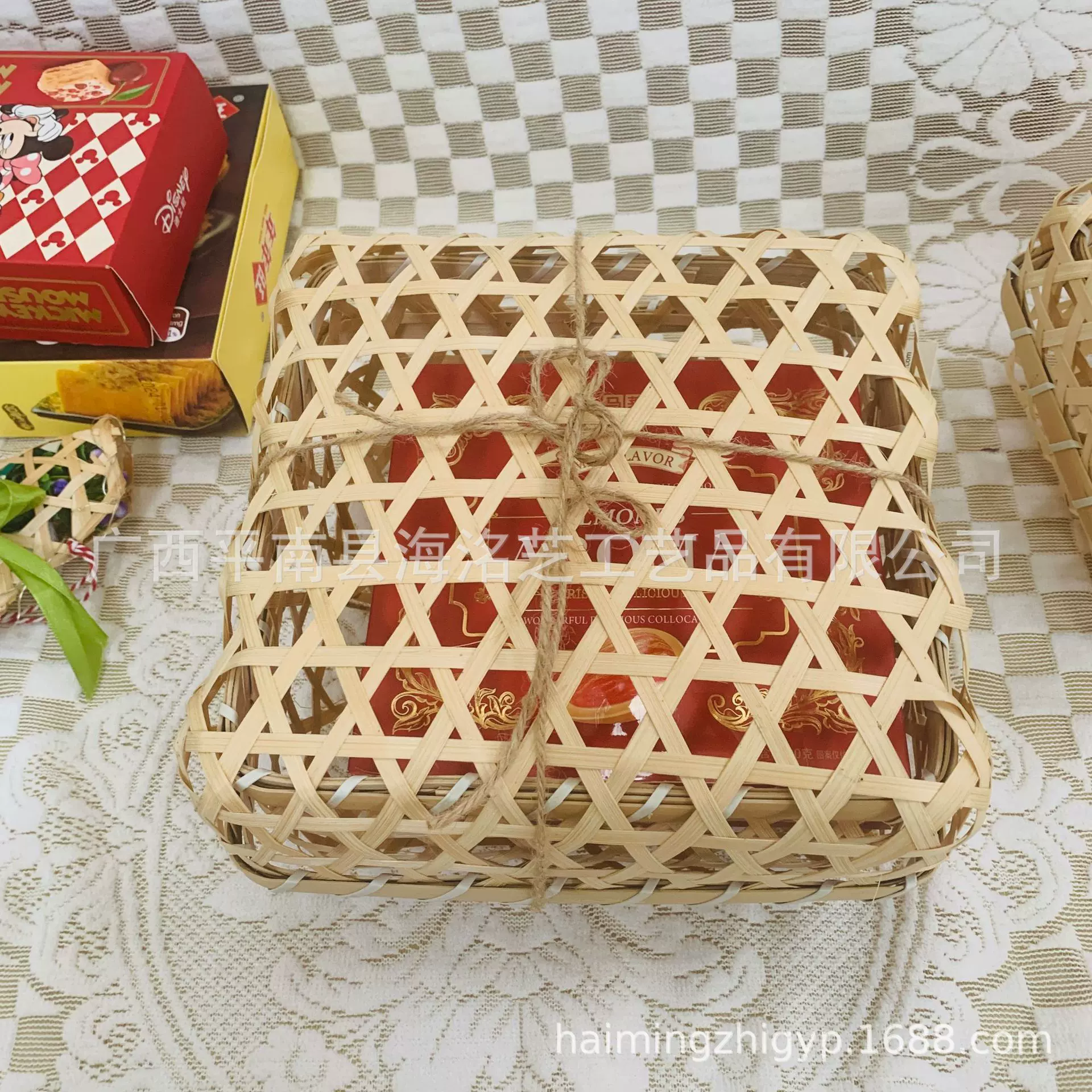 手工编织天地盖六角编织竹篮藤编中秋节礼品包装镂空篮