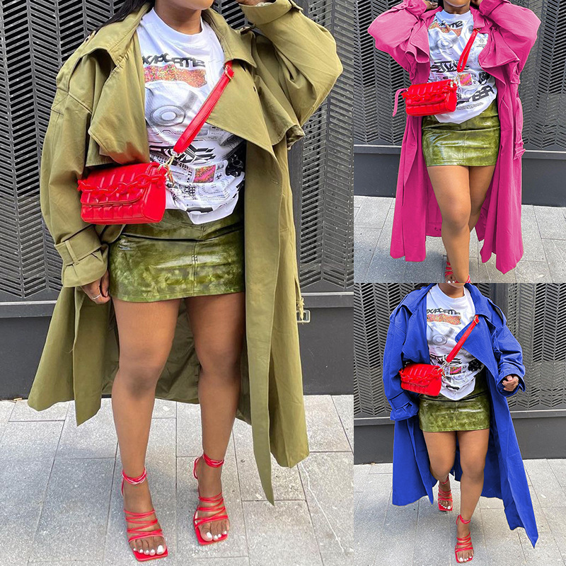 ZL2070 2022 Autumn Cross border new pattern Solid temperament Versatile Easy leisure time Lapel Long sleeve Windbreaker coat