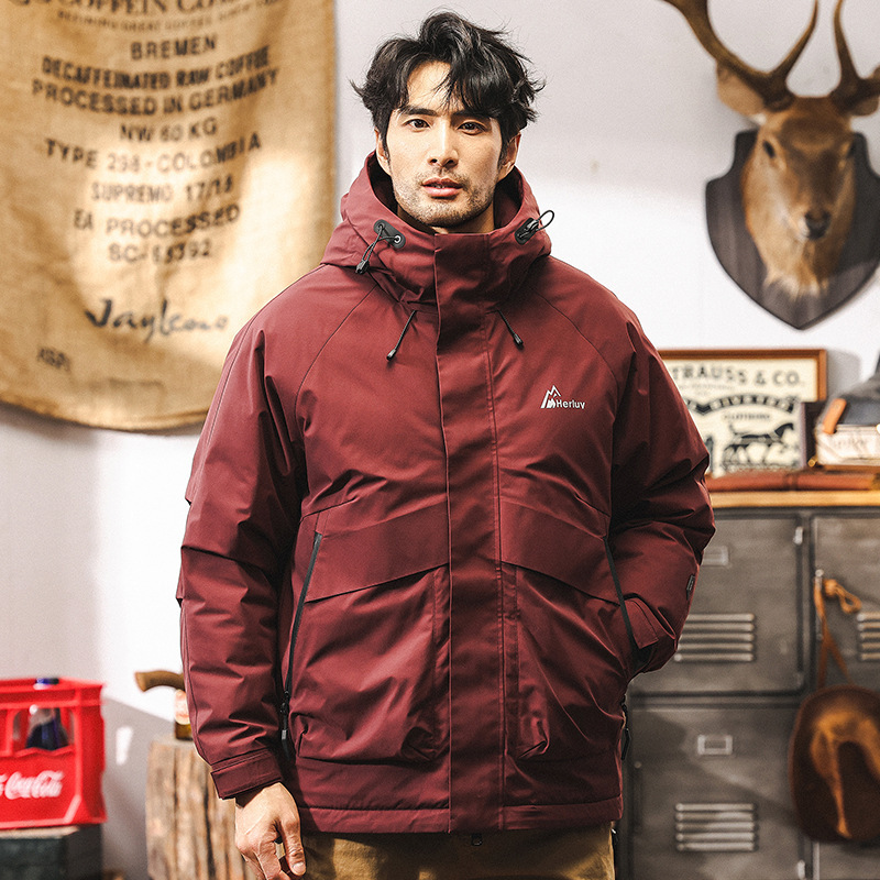American Retro Begonia Red Work Wear Down Jacket Men's Winter Thickened 2024 New Graphene Warm Jacket Men's