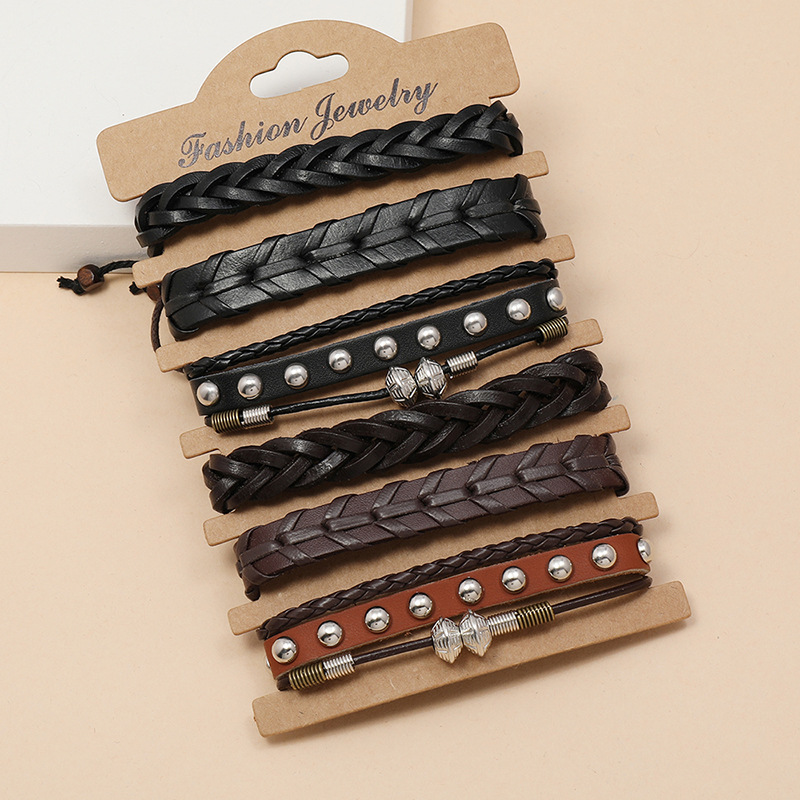 Nouveau Bracelet En Cuir De 6 Pièces En Cuir De Vache Tissé À La Main display picture 4