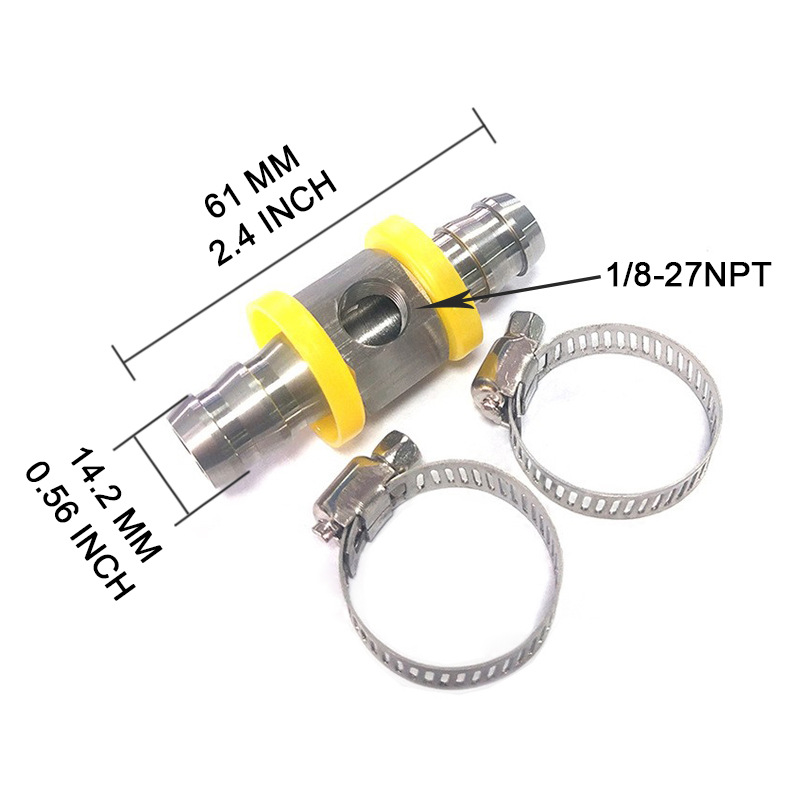 Accesorios de conexión para manómetro de combustible de acero inoxidable, conector de tres vías con conexión en T para manguera de combustible de coche 1/2