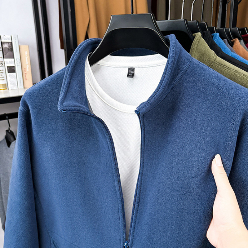 New Autumn and Winter Double-Sided Fleece Thickened Men's Warm Stand-Up Collar Jacket Zipper Cardigan High-End Polar Fleece Jacket for Men