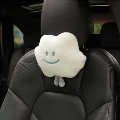 Internet Celebrity Car Headrest Plush Smiley Cloud Car Neck Pillow Pillow Soft and Comfortable Car Interior Supplies (Headrest) - smiley-face-clouds-white-headrest