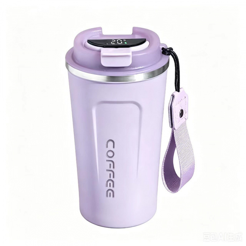 Taza de café de cuerda transparente con tapa inteligente púrpura 510ml
