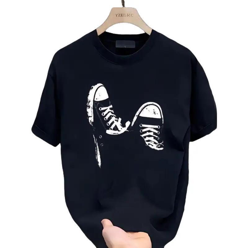 Cross-Border European Size Canvas Shoes with Print, Unisex T-Shirt, European Size Pure Cotton Round Neck Short-Sleeve American Street Style Top Cross-Border European Size Canvas Shoes with Print, Unisex T-Shirt, European Size Pure Cotton Round Neck Short-Sleeve American Street Style Top