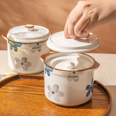 日本式陶磁器シチュー家庭用蓋付き両耳シチュー缶ツバメの巣蒸し卵専用隔水煮込み碗陶磁器小スープ