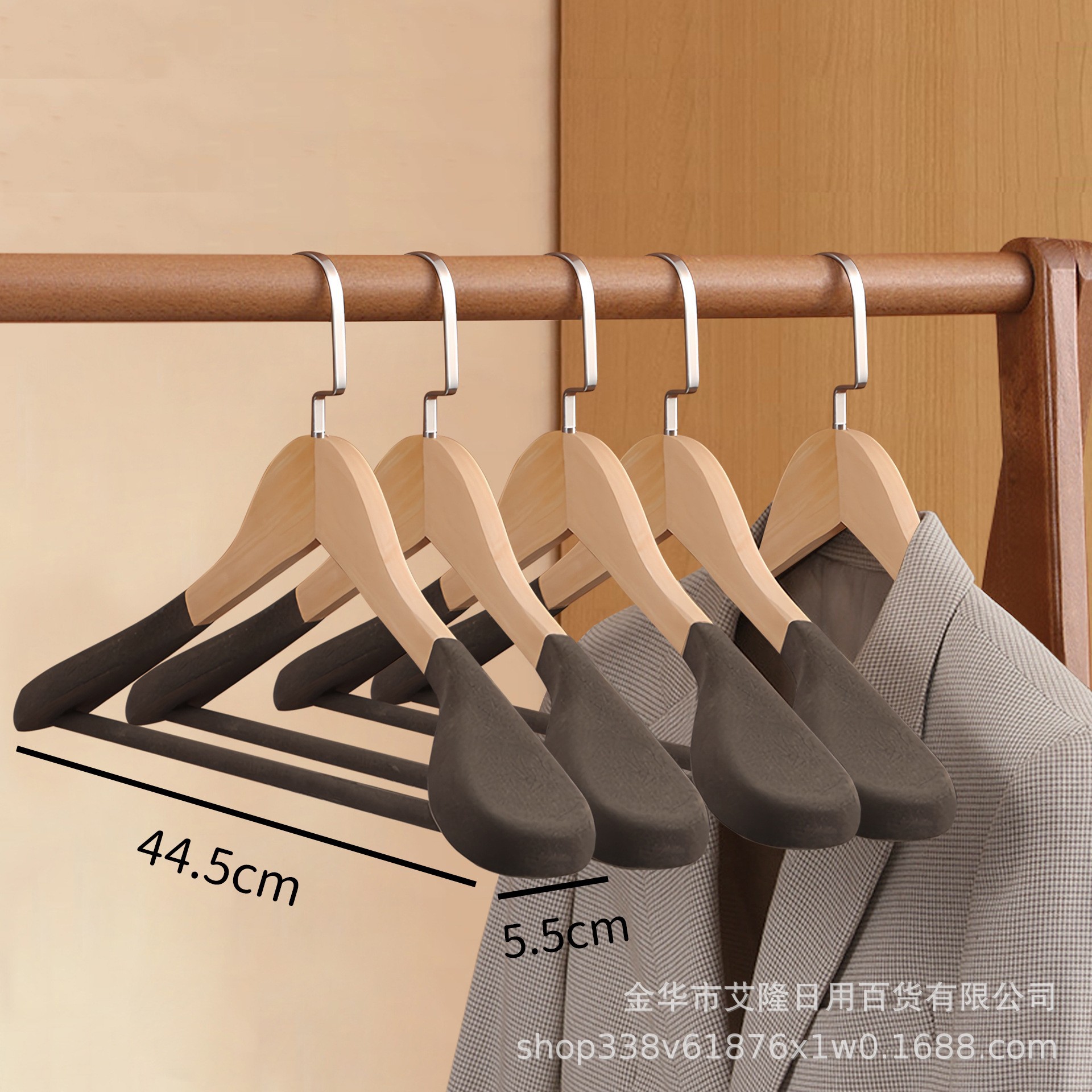 Perchas de madera sólida trajes trajes de ropa de madera sin marcas tiendas de ropa de madera hotel seleccionado soporte de ropa de madera estante de ropa antideslizante