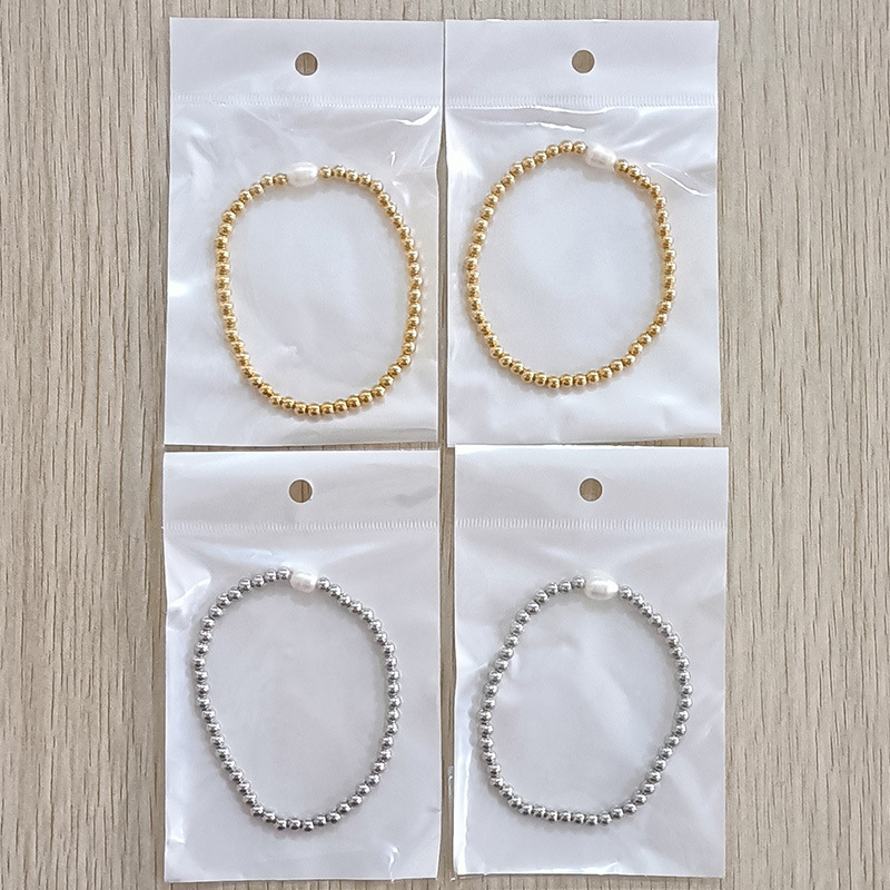 Round Pattern Women's Gender Elegant Round Stainless Steel Freshwater Pearl Plating Gold Plated Bracelets