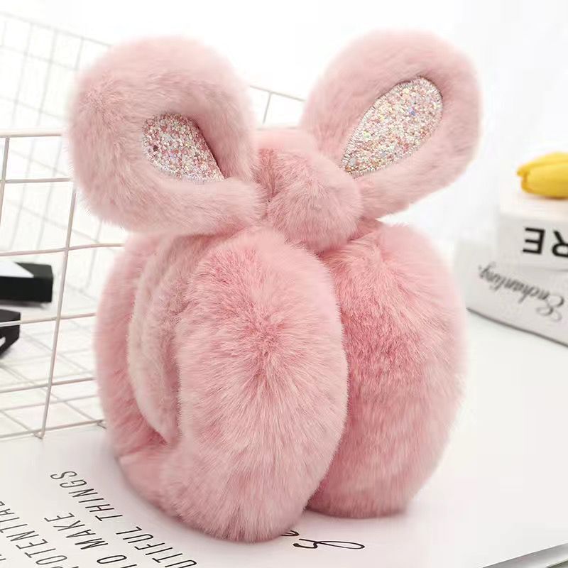 Autumn and winter earmuffs, warm foldable earmuffs, plush adult ear warmers, female cute imitation rabbit fur thickening