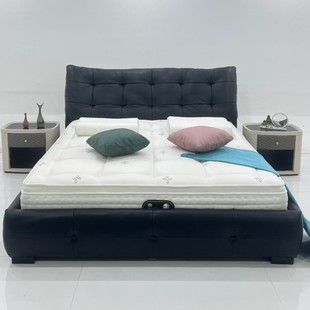 Trendy Modern Italian Minimalist Upholstered Bed, Trendy Italian Minimalist Nappa Leather Bed, 1.8m Master Bedroom Double Bed
