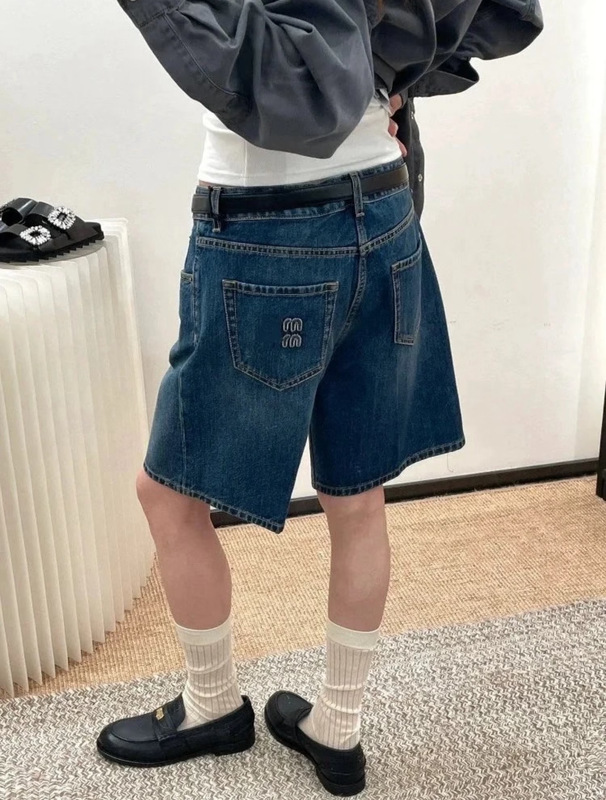 25SS YBオープン/ニッチデザインmiuミウ系クォーターパンツ夏新作ハイウエストパンツデニムワイドレッグ|undefined